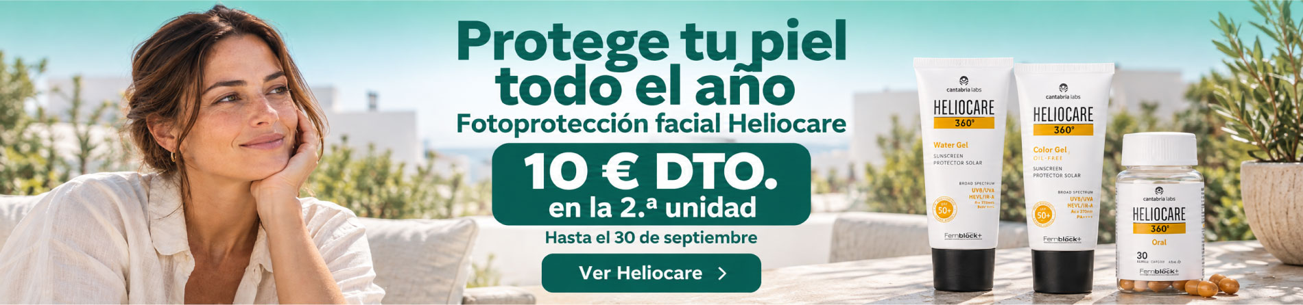 Promoción Heliocare facial | 10 € de descuento en la 2.ª unidad Heliocare facial: 10 € de descuento en la segunda unidad hasta el 30 de septiembre